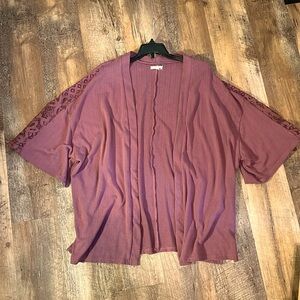 Maurices Purple Lightweight Cardigan with Lace Sleeve Detail XL